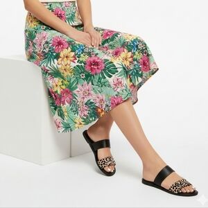 Black Two-Strap Leopard Flat Sandals Mata 5.5 NIB